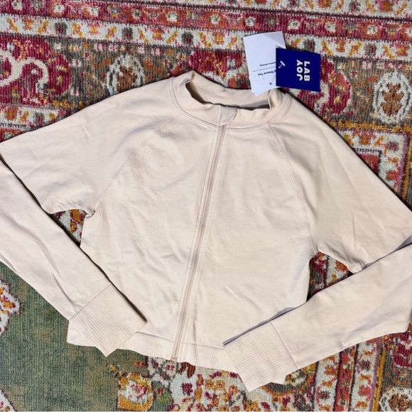 Activewear Workout Set Bundle - Grey Long Sleeve Top Cream Zip Up & Leggings - Picture 2 of 5